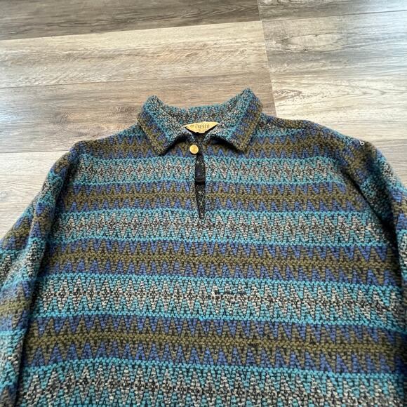 Vintage 60s Cresco Sportswear Gray Blue Mens L Woven Heavy Sweater Wool - Picture 2 of 8